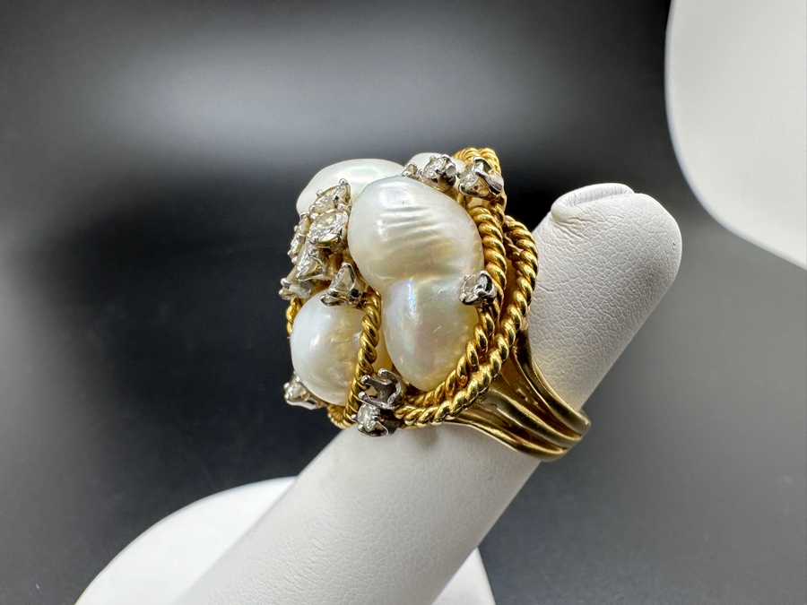18K Gold Baroque Pearl Ring with ～1-1.25 cttw Diamond 19g Size 4 FMV $2,000 Retail $4,000 [Photo 9]