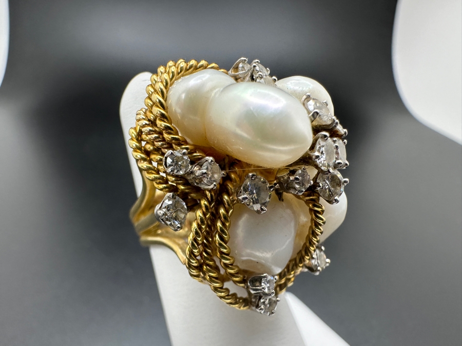 18K Gold Baroque Pearl Ring with ～1-1.25 cttw Diamond 19g Size 4 FMV $2,000 Retail $4,000 [Photo 5]