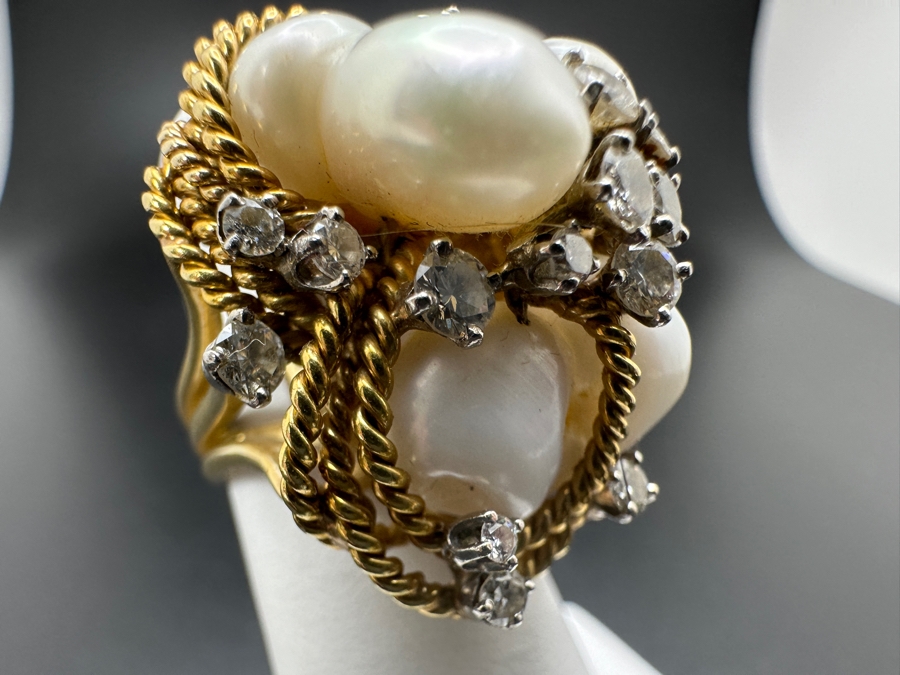 18K Gold Baroque Pearl Ring with ～1-1.25 cttw Diamond 19g Size 4 FMV $2,000 Retail $4,000 [Photo 4]