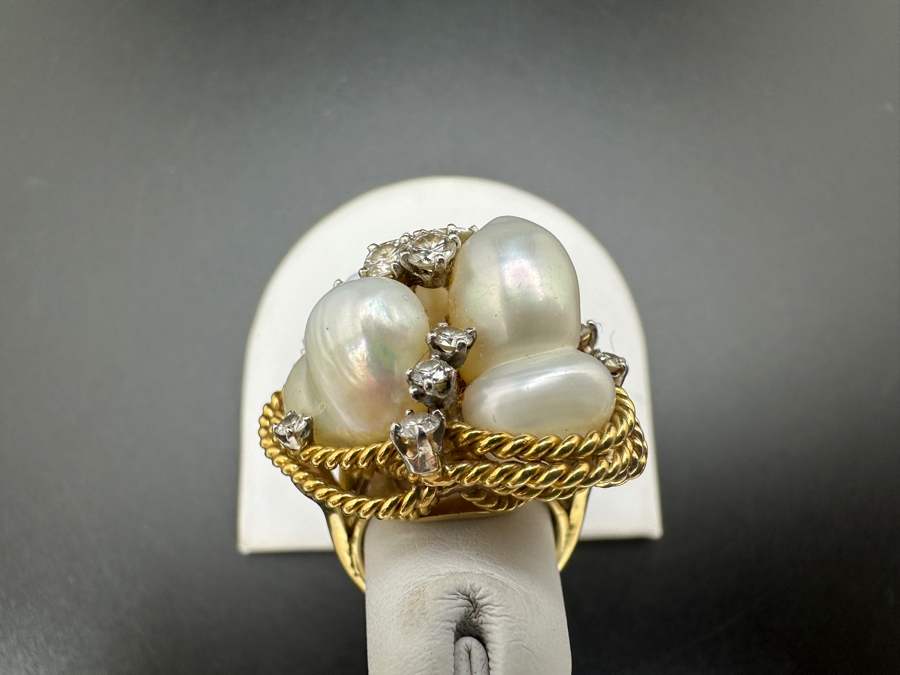 18K Gold Baroque Pearl Ring with ～1-1.25 cttw Diamond 19g Size 4 FMV $2,000 Retail $4,000 [Photo 8]