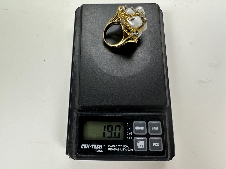 18K Gold Baroque Pearl Ring with ～1-1.25 cttw Diamond 19g Size 4 FMV $2,000 Retail $4,000 [Photo 19]