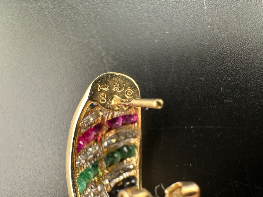 14K Gold and Precious Stone Earrings 7.2g ～.50 cttw Diamonds ～1.00 cttw Rubies ～1.00 cttw Sappphires ～.50 cttw Emeralds FMV $1,500 Retail $3,000 [Photo 9]