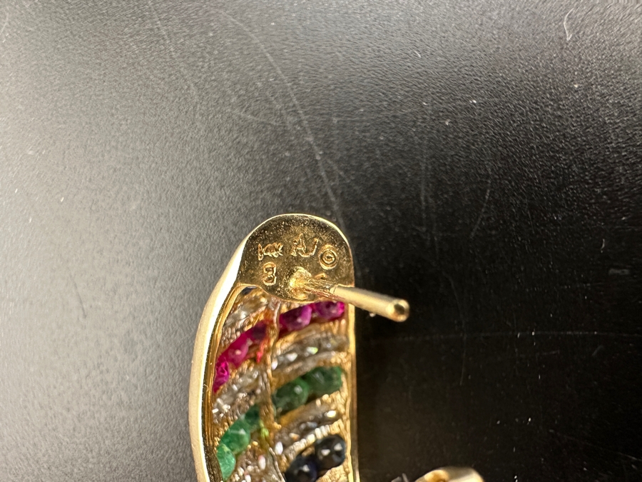 14K Gold and Precious Stone Earrings 7.2g ～.50 cttw Diamonds ～1.00 cttw Rubies ～1.00 cttw Sappphires ～.50 cttw Emeralds FMV $1,500 Retail $3,000 [Photo 10]