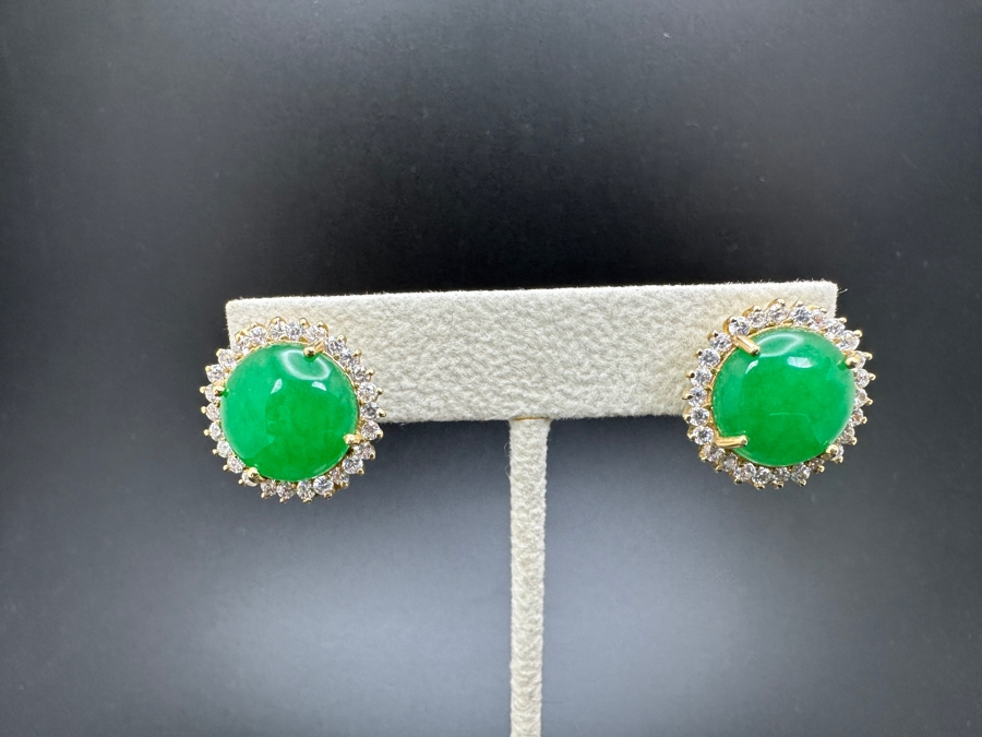 14K CZ and Chrysoprase Earrings 12.5g FMV $700 Retail $1,400 [Photo 3]