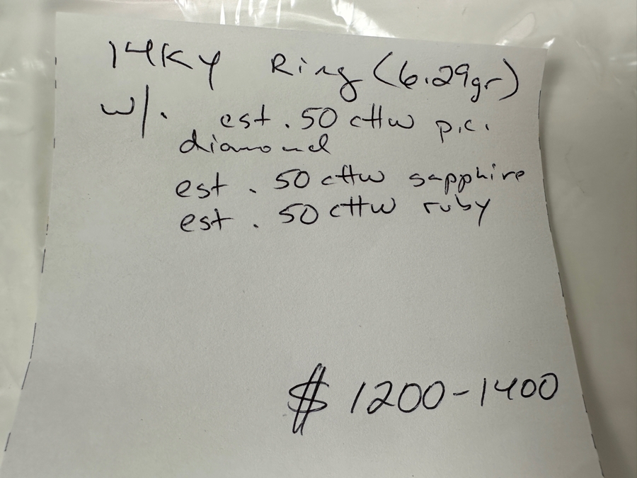 14K Gold Ring with ～.50 cttw Diamonds ～.50 cttw Sapphires ～.50 cttw Rubies 6.2g Size 6.5 FMV $1,400 Retail $2,800 [Photo 12]