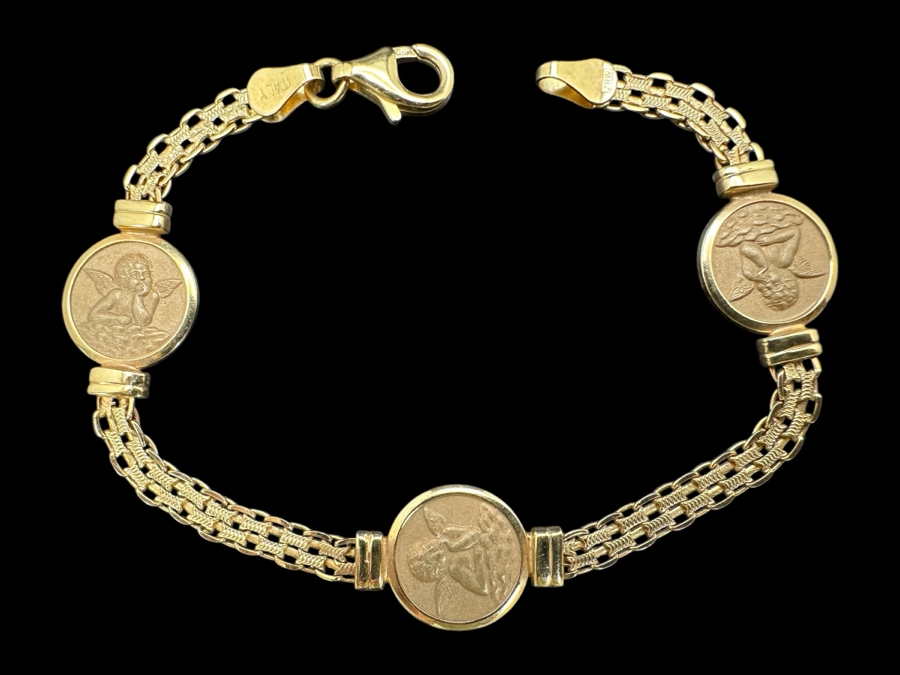 14K Gold Cherub Bracelet 12.0g 7 3/8'L FMV $850 Retail $1,700