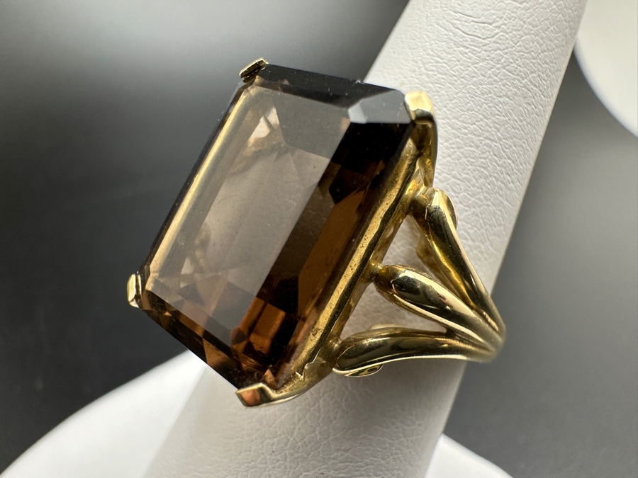 14K Gold 16X12 Smoky Quartz Ring Size 7 7.0g FMV $700 Retail $1,400 [Photo 10]