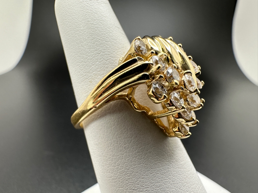 14K Gold Waterfall CZ Ring 6.2g Size 6 FMV $500 Retail $1,000 [Photo 4]