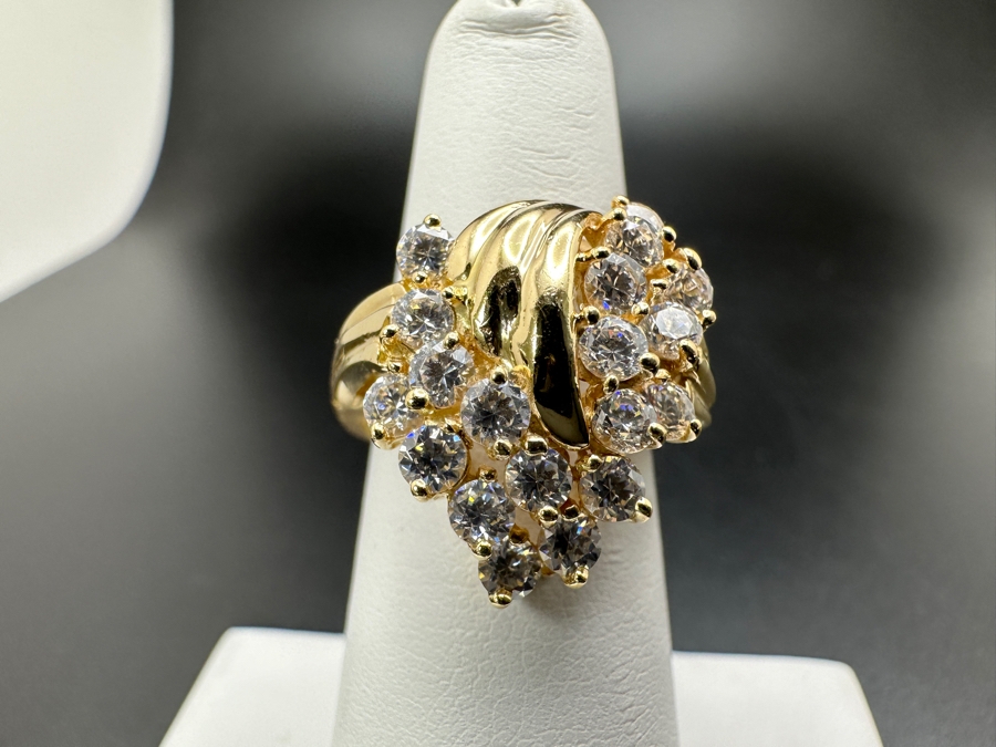 14K Gold Waterfall CZ Ring 6.2g Size 6 FMV $500 Retail $1,000 [Photo 2]