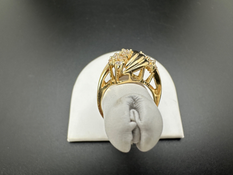 14K Gold Waterfall CZ Ring 6.2g Size 6 FMV $500 Retail $1,000 [Photo 5]