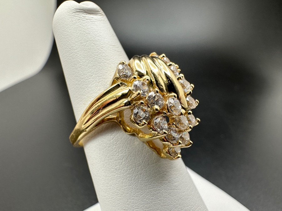 14K Gold Waterfall CZ Ring 6.2g Size 6 FMV $500 Retail $1,000 [Photo 3]