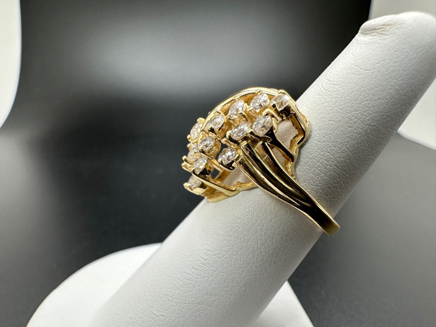 14K Gold Waterfall CZ Ring 6.2g Size 6 FMV $500 Retail $1,000 [Photo 6]