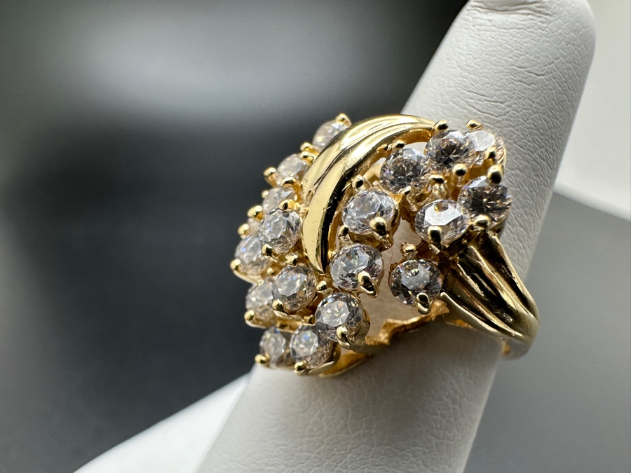 14K Gold Waterfall CZ Ring 6.2g Size 6 FMV $500 Retail $1,000 [Photo 8]