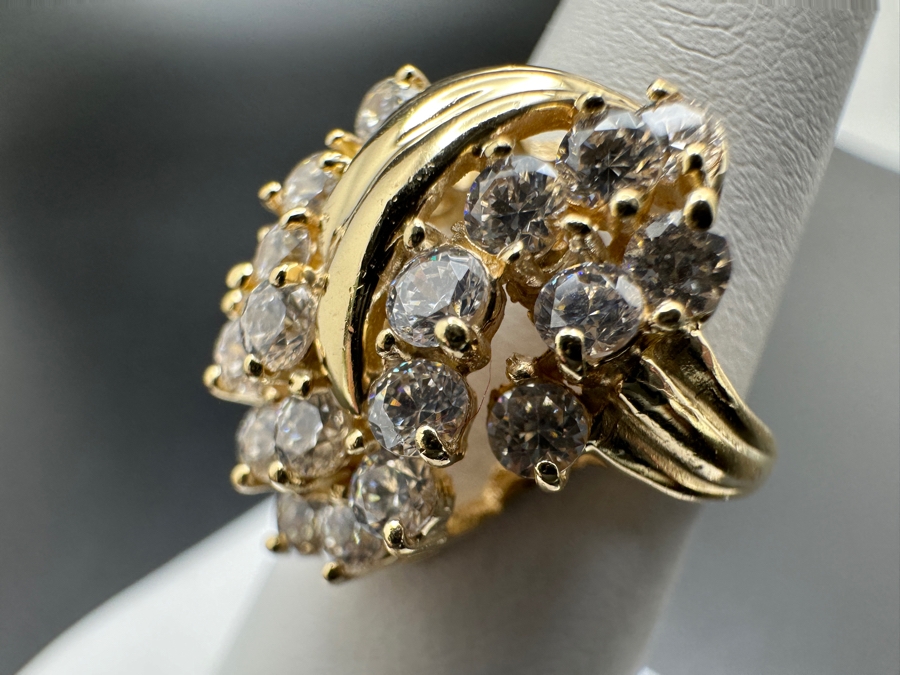 14K Gold Waterfall CZ Ring 6.2g Size 6 FMV $500 Retail $1,000 [Photo 7]