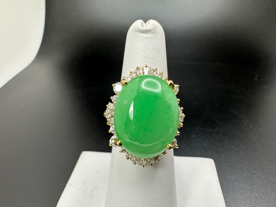 14K Gold Green Chrysoprase and CZ Ring 10.8g Size 7 FMV $750 Retail $1,500 [Photo 10]