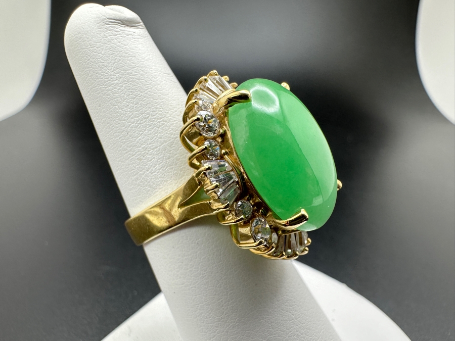 14K Gold Green Chrysoprase and CZ Ring 10.8g Size 7 FMV $750 Retail $1,500 [Photo 5]