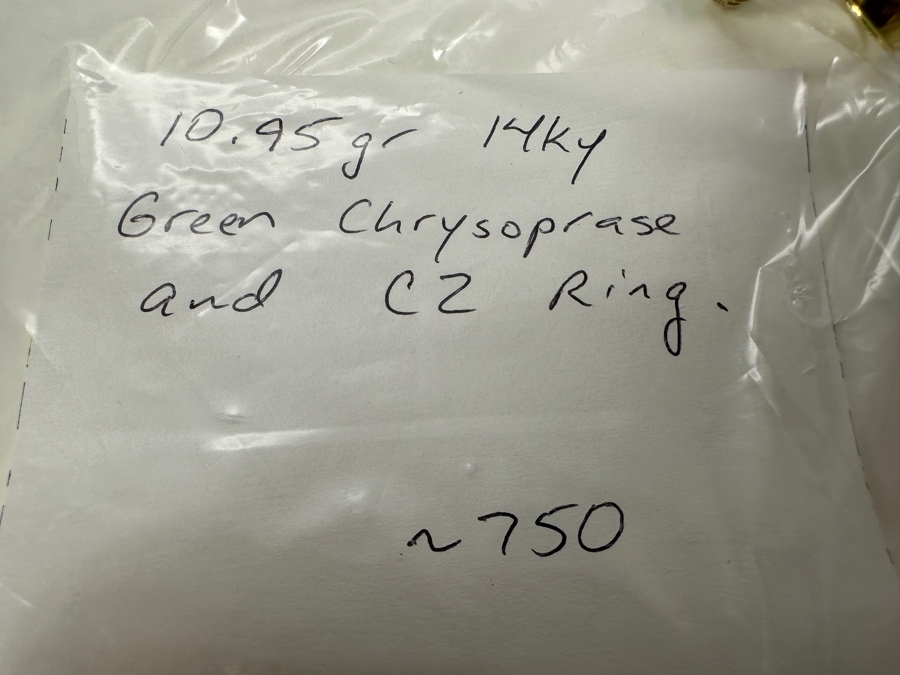 14K Gold Green Chrysoprase and CZ Ring 10.8g Size 7 FMV $750 Retail $1,500 [Photo 16]