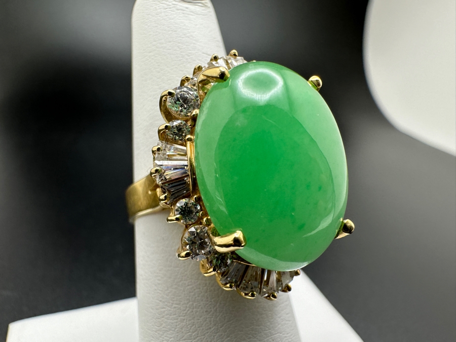 14K Gold Green Chrysoprase and CZ Ring 10.8g Size 7 FMV $750 Retail $1,500 [Photo 4]