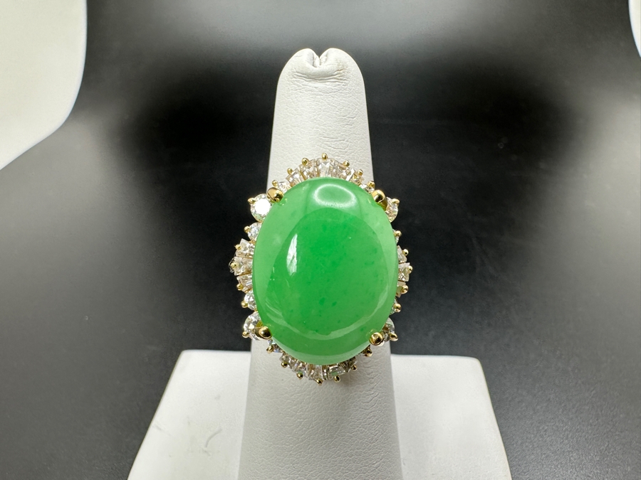 14K Gold Green Chrysoprase and CZ Ring 10.8g Size 7 FMV $750 Retail $1,500 [Photo 2]