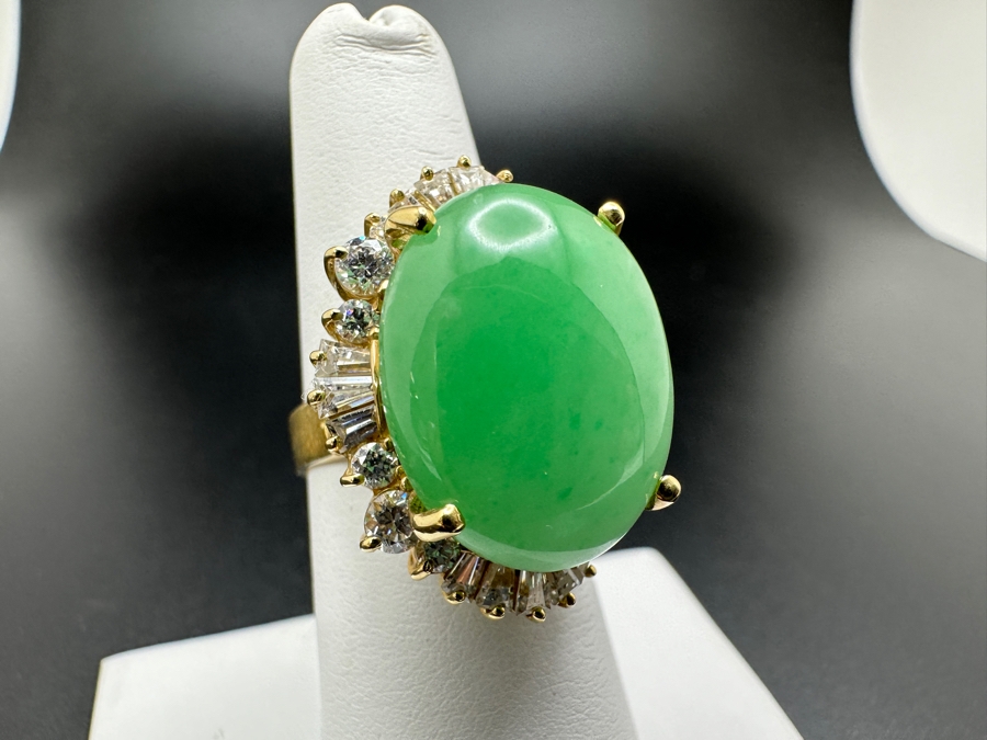 14K Gold Green Chrysoprase and CZ Ring 10.8g Size 7 FMV $750 Retail $1,500 [Photo 3]