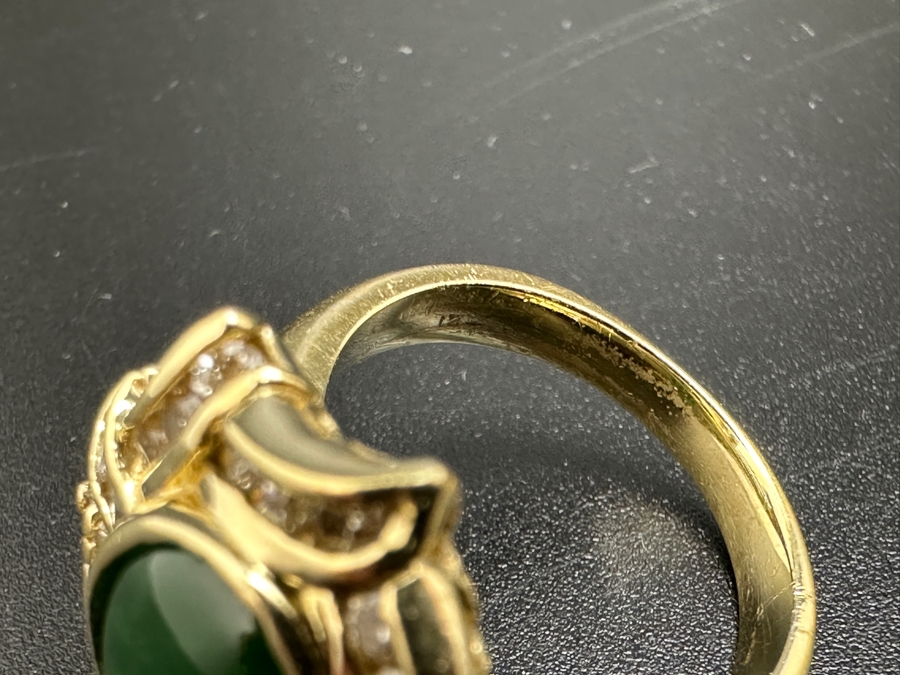 14K Gold Jade and Diamond Ring 6.9g .60 cttw Diamonds Size 5.5 FMV $1,200 Retail $2,400 [Photo 12]