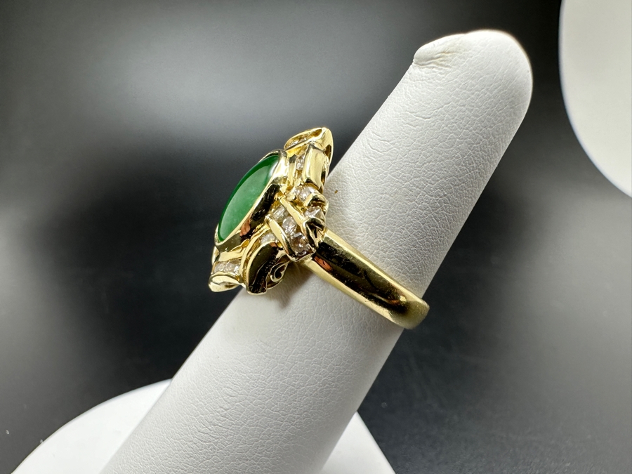 14K Gold Jade and Diamond Ring 6.9g .60 cttw Diamonds Size 5.5 FMV $1,200 Retail $2,400 [Photo 7]
