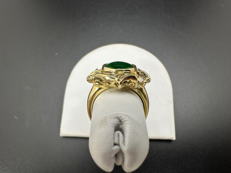 14K Gold Jade and Diamond Ring 6.9g .60 cttw Diamonds Size 5.5 FMV $1,200 Retail $2,400 [Photo 6]