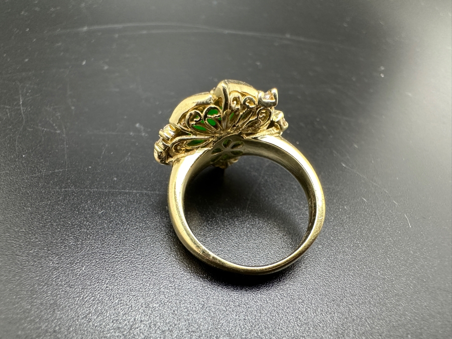 14K Gold Jade and Diamond Ring 6.9g .60 cttw Diamonds Size 5.5 FMV $1,200 Retail $2,400 [Photo 10]