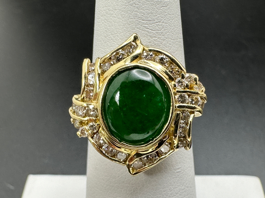 14K Gold Jade and Diamond Ring 6.9g .60 cttw Diamonds Size 5.5 FMV $1,200 Retail $2,400 [Photo 3]