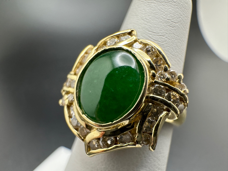 14K Gold Jade and Diamond Ring 6.9g .60 cttw Diamonds Size 5.5 FMV $1,200 Retail $2,400 [Photo 9]