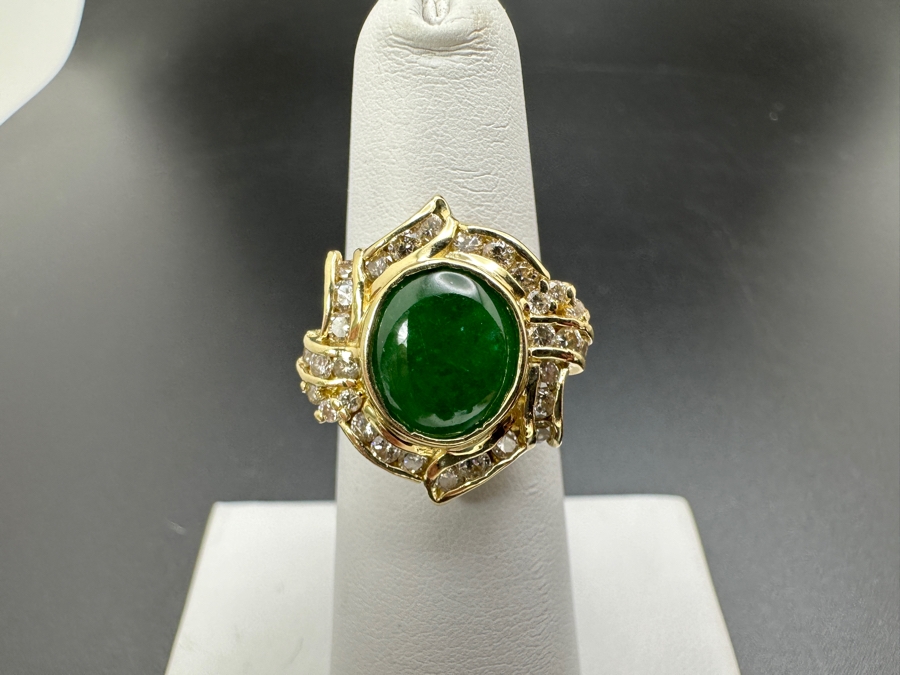 14K Gold Jade and Diamond Ring 6.9g .60 cttw Diamonds Size 5.5 FMV $1,200 Retail $2,400 [Photo 2]