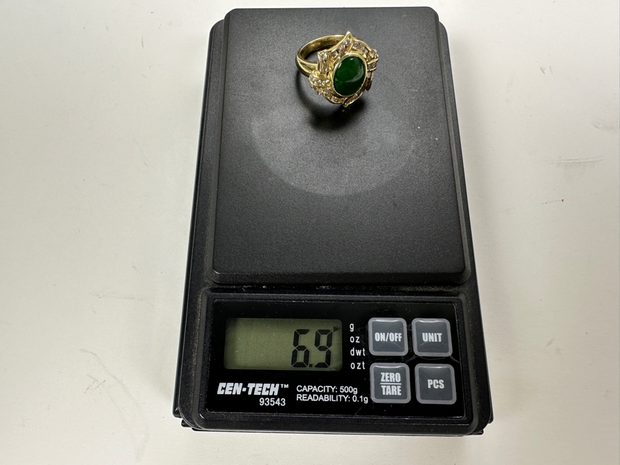 14K Gold Jade and Diamond Ring 6.9g .60 cttw Diamonds Size 5.5 FMV $1,200 Retail $2,400 [Photo 14]