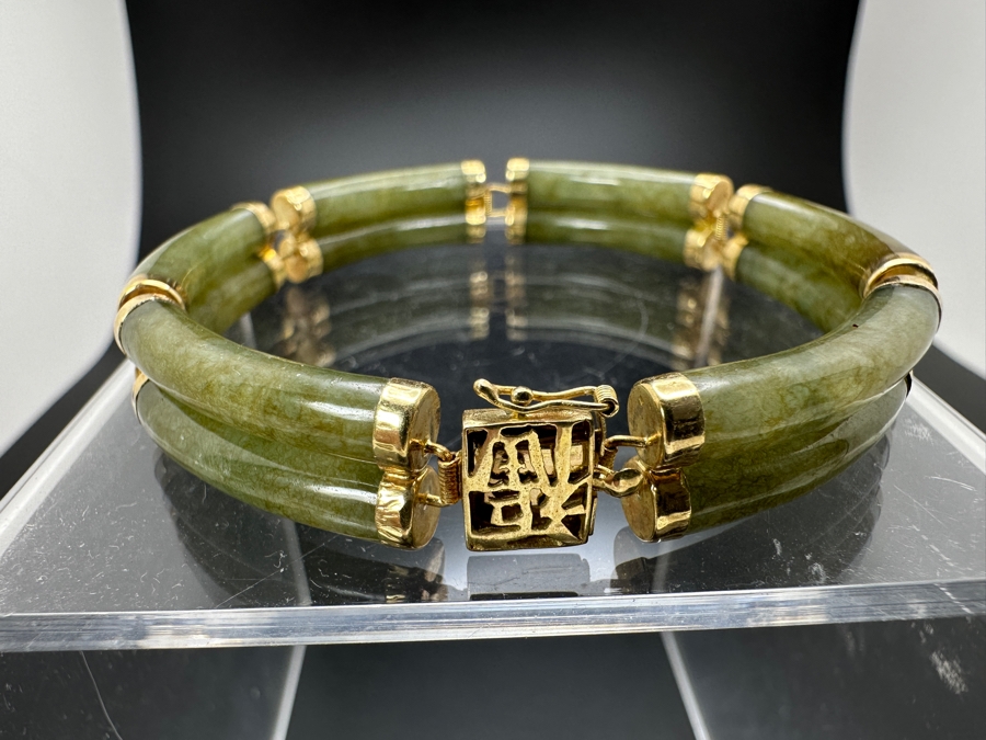 Green Nephrite Bracelet with 14K Links FMV $250 Retail $500 [Photo 2]