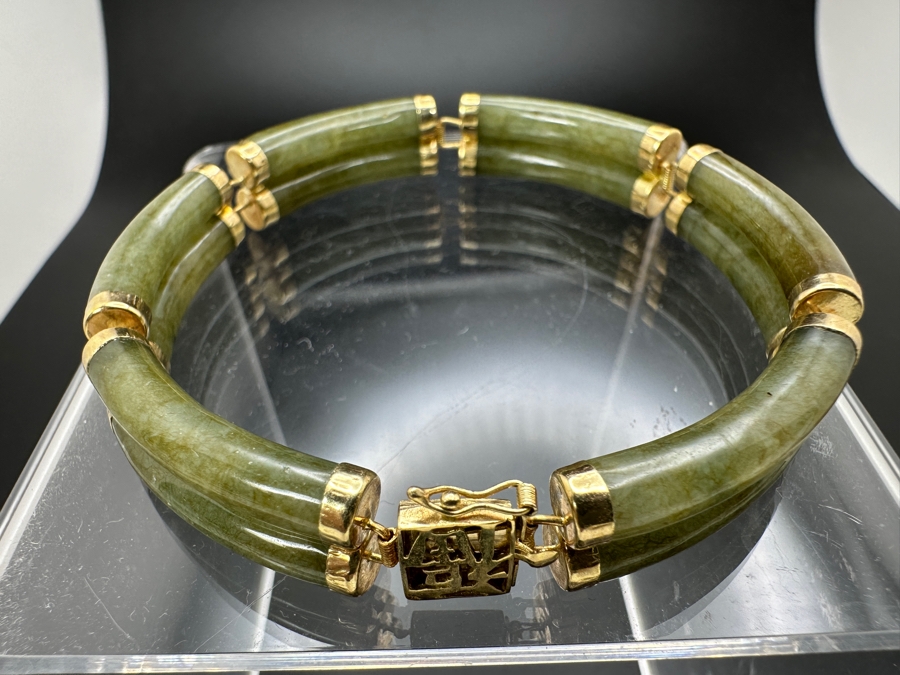 Green Nephrite Bracelet with 14K Links FMV $250 Retail $500 [Photo 4]