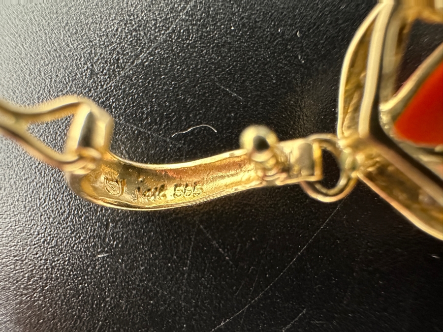 14K Gold Pink Coral Pendant with ～.08 cttw Diamonds 3.4g FMV $300 Retail $600 [Photo 11]