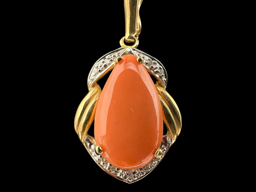 14K Gold Pink Coral Pendant with ～.08 cttw Diamonds 3.4g FMV $300 Retail $600 [Photo 2]