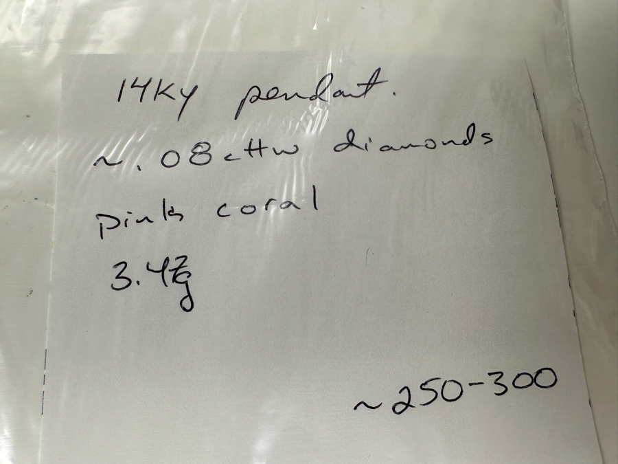 14K Gold Pink Coral Pendant with ～.08 cttw Diamonds 3.4g FMV $300 Retail $600 [Photo 14]