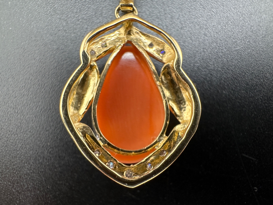 14K Gold Pink Coral Pendant with ～.08 cttw Diamonds 3.4g FMV $300 Retail $600 [Photo 9]