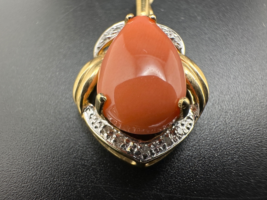 14K Gold Pink Coral Pendant with ～.08 cttw Diamonds 3.4g FMV $300 Retail $600 [Photo 5]