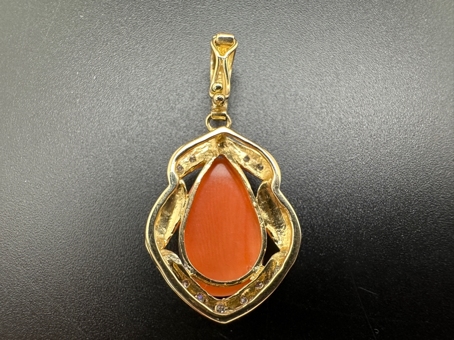 14K Gold Pink Coral Pendant with ～.08 cttw Diamonds 3.4g FMV $300 Retail $600 [Photo 8]