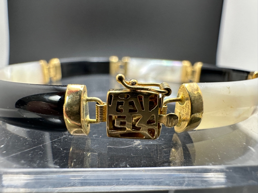 Black Onyx and Mother of Pearl Bracelet with 14K Gold Links 8.9g FMV $250 Retail $500 [Photo 5]
