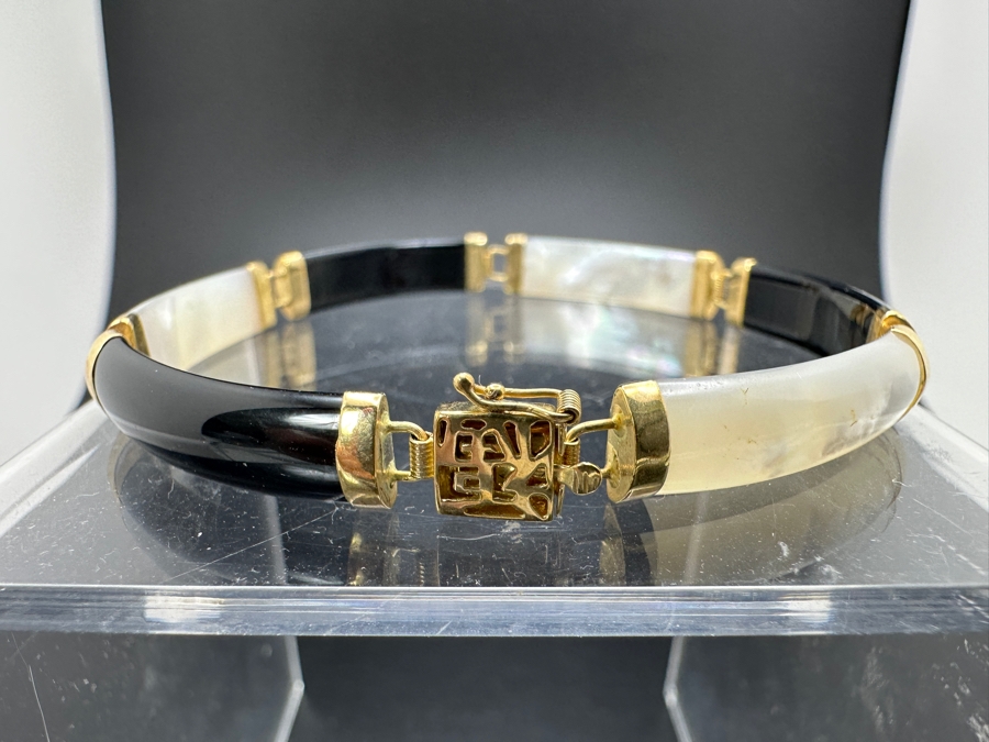 Black Onyx and Mother of Pearl Bracelet with 14K Gold Links 8.9g FMV $250 Retail $500 [Photo 2]