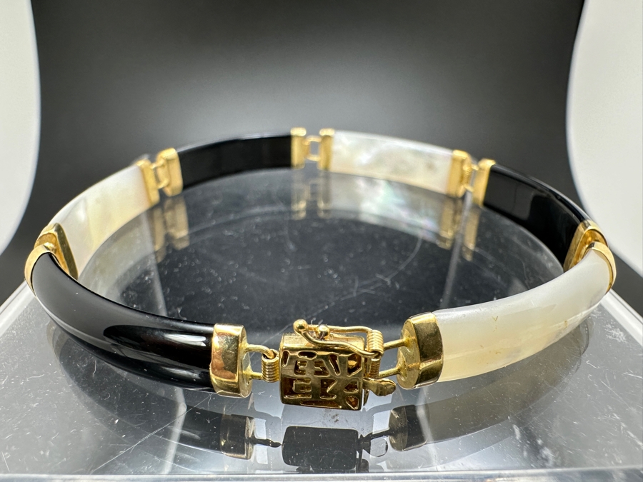Black Onyx and Mother of Pearl Bracelet with 14K Gold Links 8.9g FMV $250 Retail $500 [Photo 4]