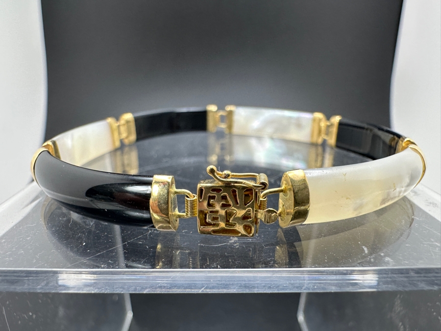 Black Onyx and Mother of Pearl Bracelet with 14K Gold Links 8.9g FMV $250 Retail $500 [Photo 3]