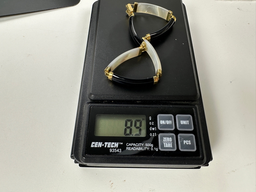 Black Onyx and Mother of Pearl Bracelet with 14K Gold Links 8.9g FMV $250 Retail $500 [Photo 9]