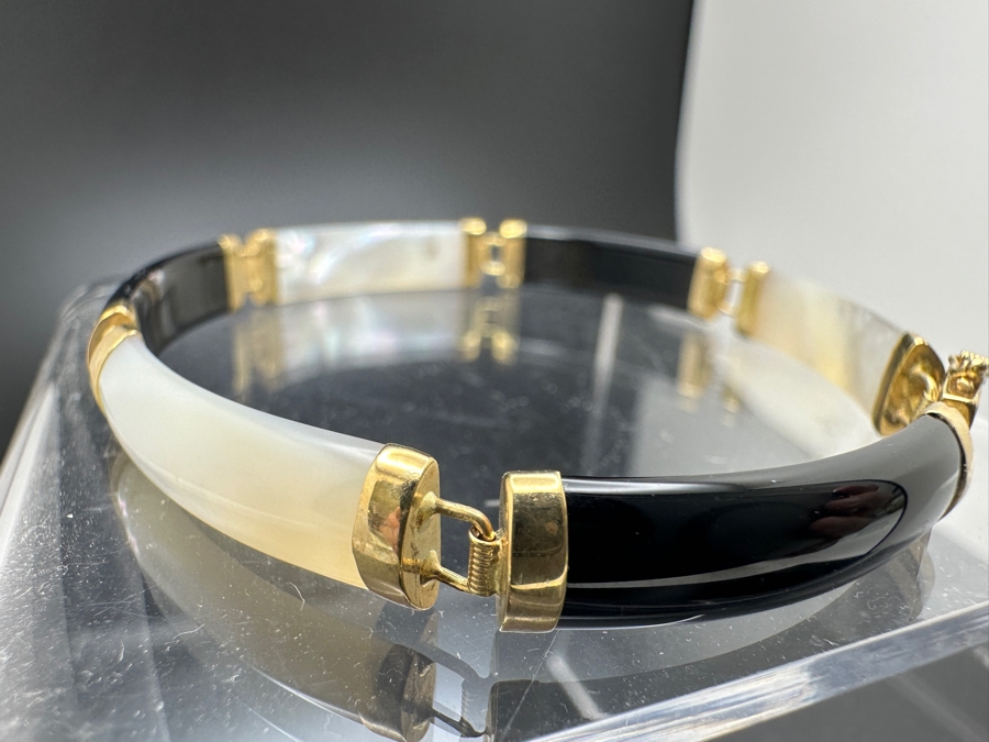 Black Onyx and Mother of Pearl Bracelet with 14K Gold Links 8.9g FMV $250 Retail $500 [Photo 6]
