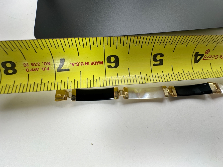 Black Onyx and Mother of Pearl Bracelet with 14K Gold Links 8.9g FMV $250 Retail $500 [Photo 8]