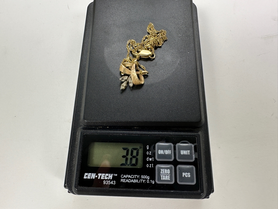 14K Gold Ribbon Pendant and Singapore Chain 16'L 3.8g FMV $300 Retail $600 [Photo 8]