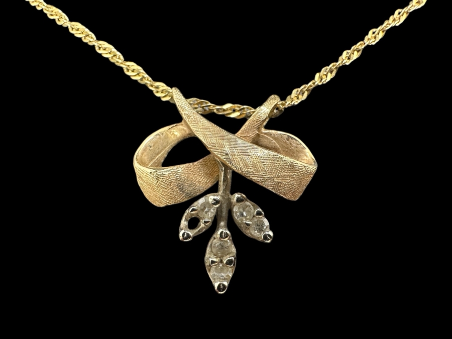 14K Gold Ribbon Pendant and Singapore Chain 16'L 3.8g FMV $300 Retail $600 [Photo 2]