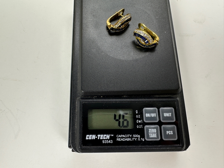 14K Gold Blue Sapphire and Diamond Earrings 4.6g 1.50 cttw Sapphires .20 cttw Diamonds FMV $1,275 Retail $2,550 [Photo 11]